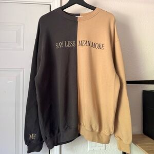 THE MAYFAIR GROUP tan black colorblock patchwork crew neck sweater